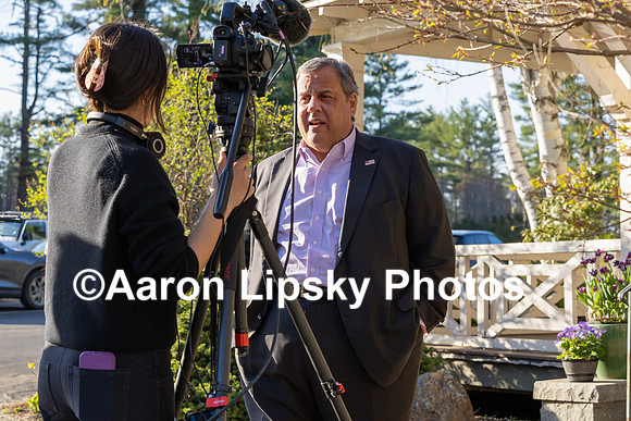 Former NJ Governor Chris Christie is interviewed by CNN reporter on his arrival for event at Keene Country Club in Keene NH Friday evening-