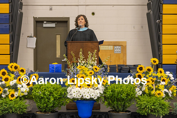 Heather McKillop, Principal of ConVal Regional High School, greets soon-to-be graduates and guests at commencement ceremony in Peterborough Saturday morning-3956