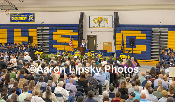 Audience listens to Grace M. O'Brien, Student Speaker, address crowd at commencement ceremony at ConVal Regional High School in Peterborough Saturday morning-3981